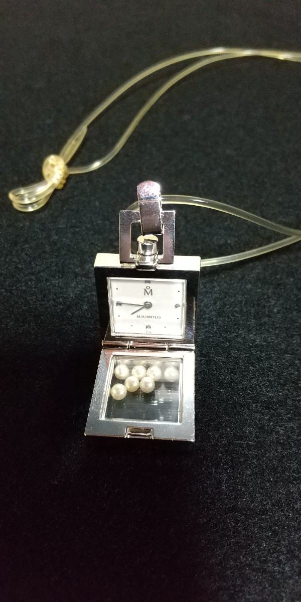 ミキモト インターナショナル MIKIMOTO International スクエア ペンダント ウォッチ 銀色×白色 パール7個 稼働品 中古_画像10