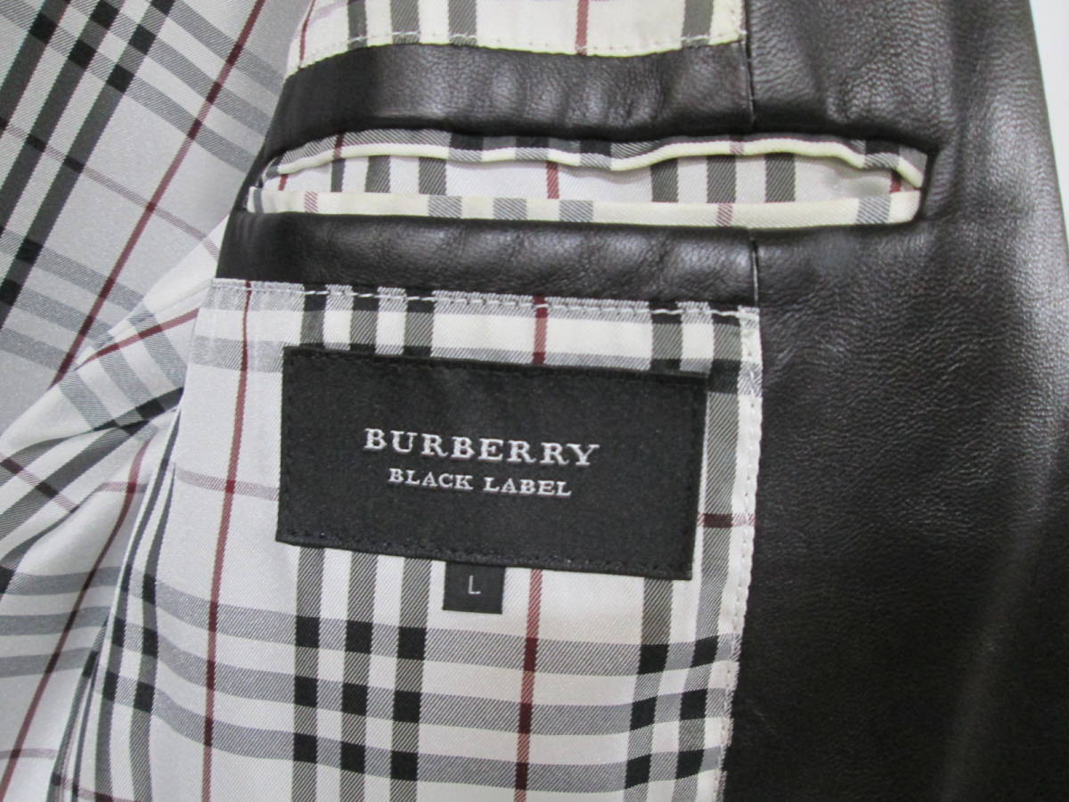 【1016n F5910】バーバリーブラックレーベル BURBERRY BLACK LABEL レザージャケット メンズ テーラード Lサイズ ブラック 皮革_画像3