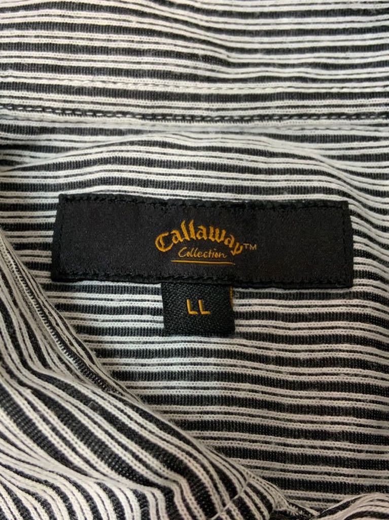 美品 Callaway COLLECTION キャロウェイ 縦縞 ストライプ 半袖 ゴルフシャツ メンズ LLサイズ 刺繍ロゴ 日本製 241-257006の画像4