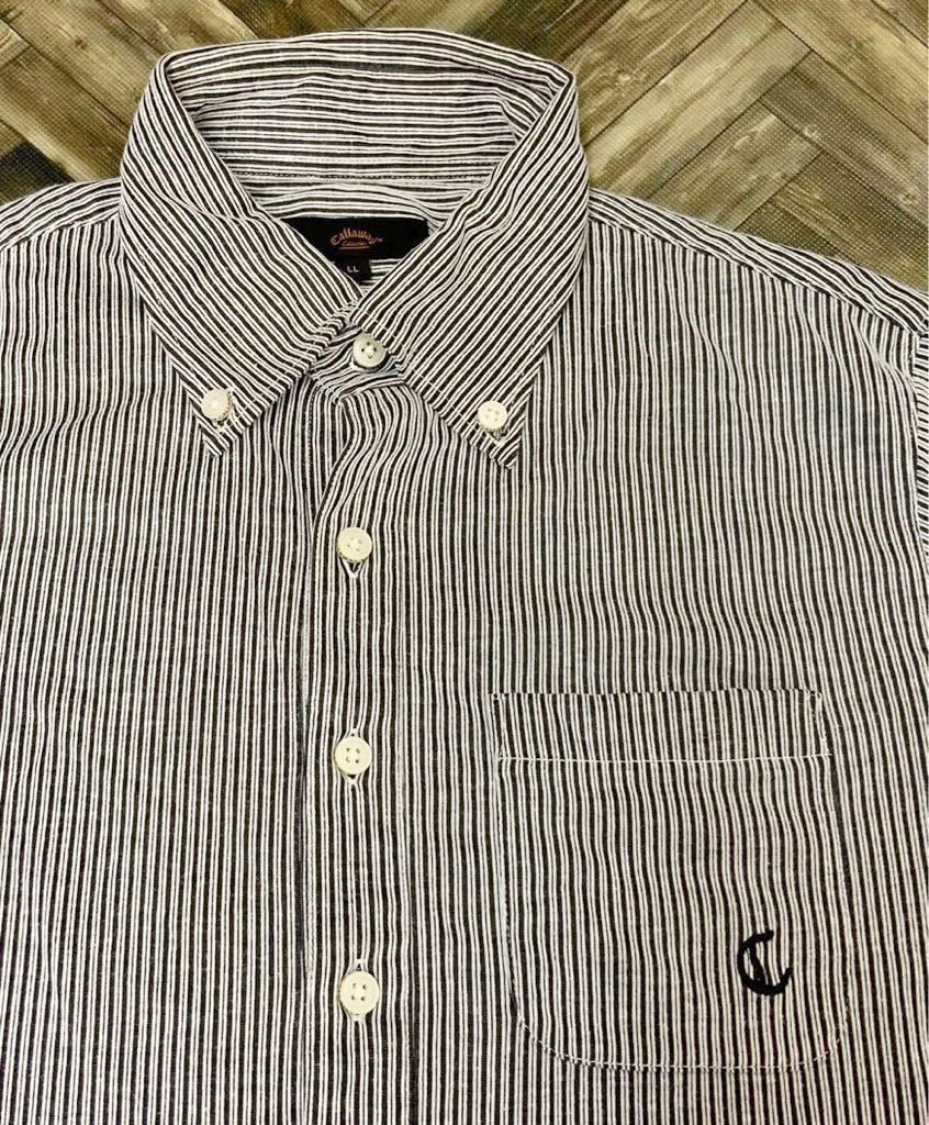美品 Callaway COLLECTION キャロウェイ 縦縞 ストライプ 半袖 ゴルフシャツ メンズ LLサイズ 刺繍ロゴ 日本製 241-257006の画像3