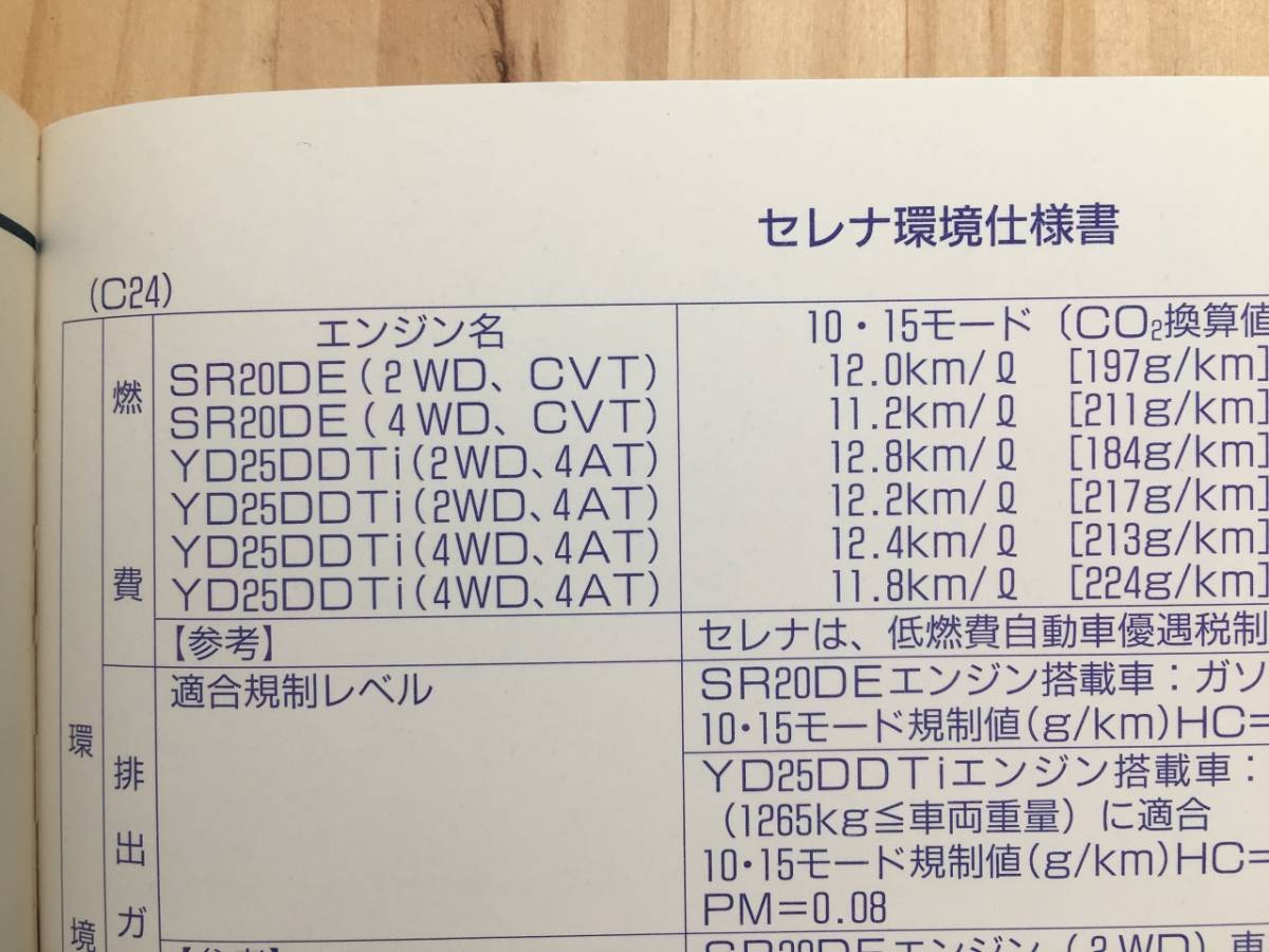 B-12★送料無料★日産/セレナ/C24★取扱説明書/取説★発行/1999年 / 印刷/2001年（平成13年）★（検索用）ＴＣ24/TNC24/RC24/PNC24/VNC24