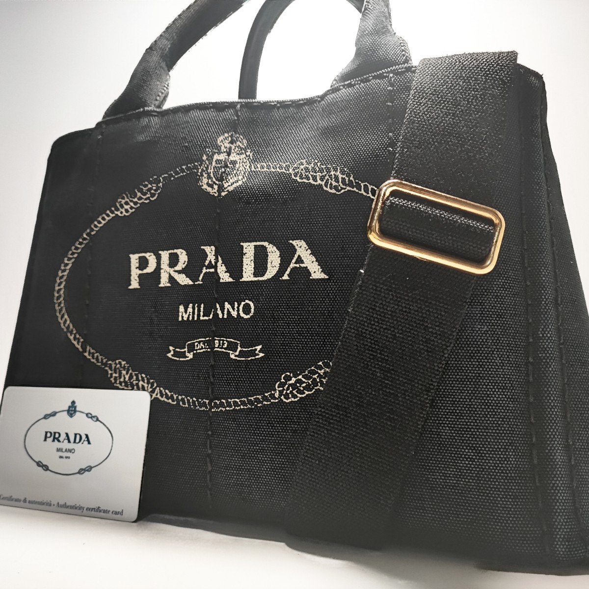 1円 美品 PRADA プラダ カナパ S 2way ミニ mini ブラック 黒 ショルダーバッグ ハンド トート 三角ロゴ ギャラ付き K312_画像1