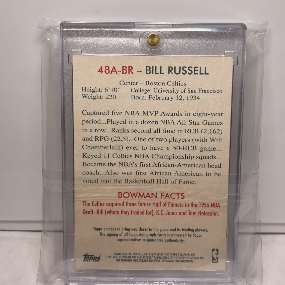 【マグホ付き】 Bill Russell Auto サイン 2009-10 Topps Bowman NBA_画像2