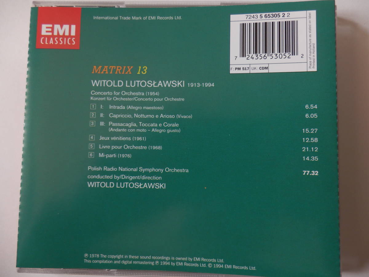 CD/ルトスワフスキ - 管弦楽のための協奏曲/Lutoslawski - Concerto Per Orchestra- Jeux Venitiens- Livre Pour Orchestre- Mi-parti_画像2