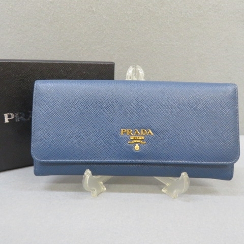 K821★PRADA/プラダ　長財布　青　レザー　35M★A