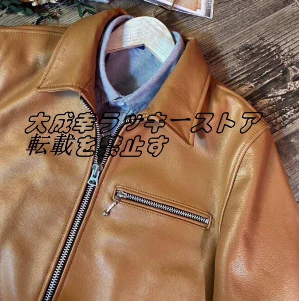 ヴィンテージ復刻デザイン カウレザー シングルライダースジャケット キャメル 革ジャン カフェレーサー S～2XL z1149_画像5