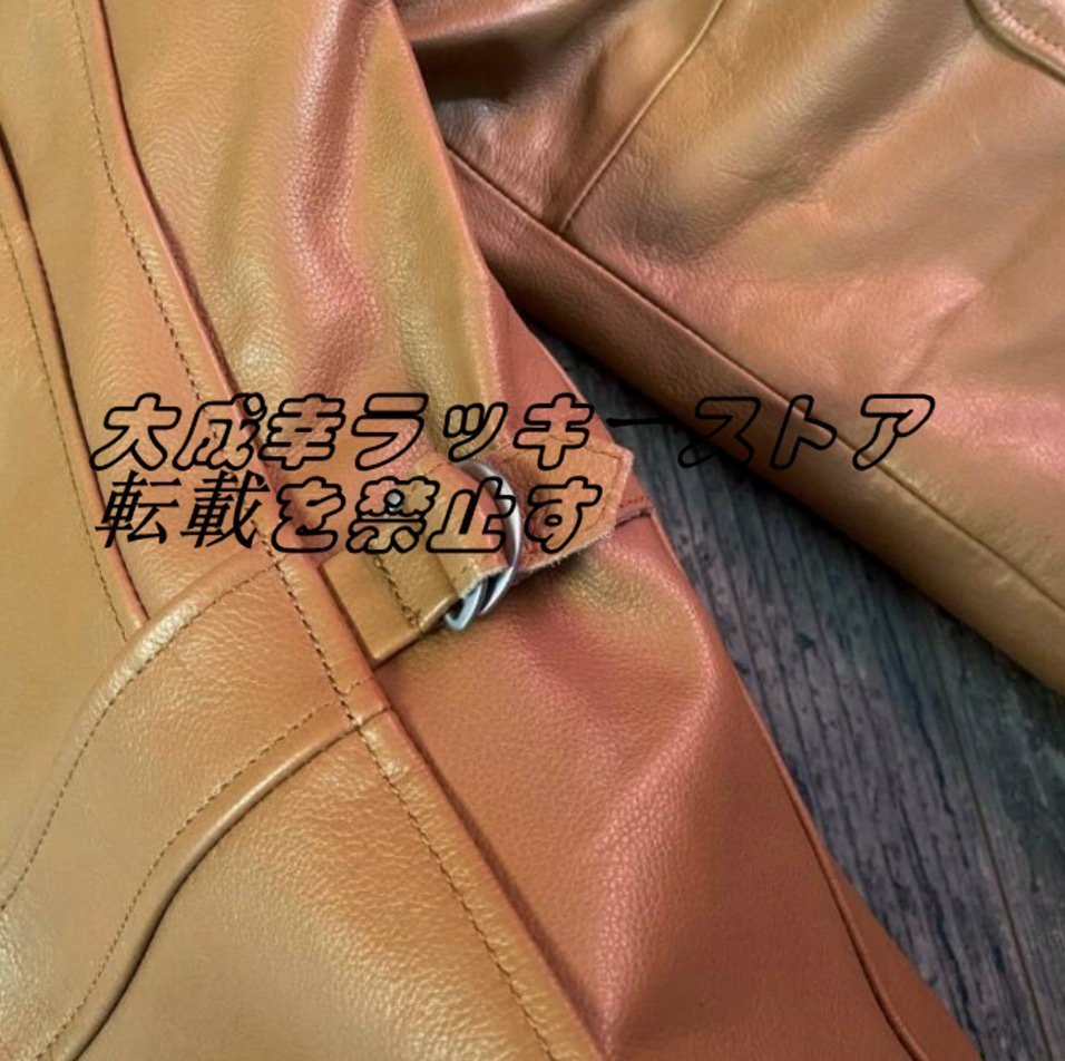 ヴィンテージ復刻デザイン カウレザー シングルライダースジャケット キャメル 革ジャン カフェレーサー S～2XL z1149_画像6
