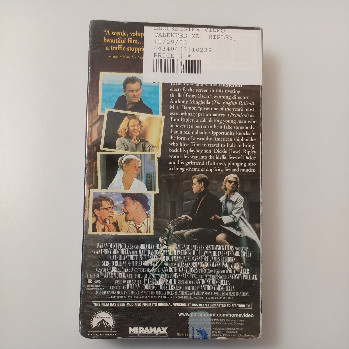 zvd-21♪The Talented Mr. Ripley [VHS]ビデオ 60分 マット デイモン、グウィネス パルトロウ他プロモーション インタビュー