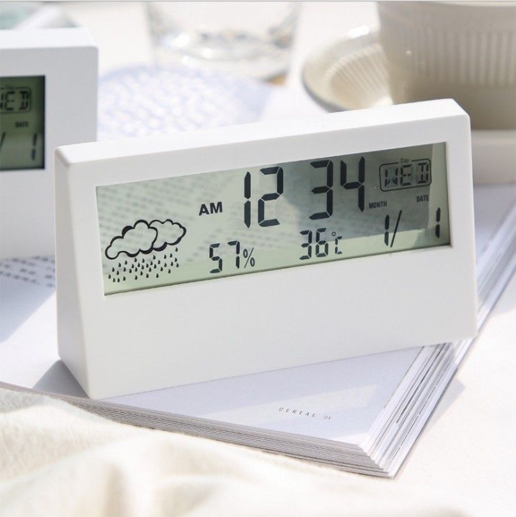 透明 電子時計 置き時計 温度湿度表示 電池付き 軽量 デジタル時計