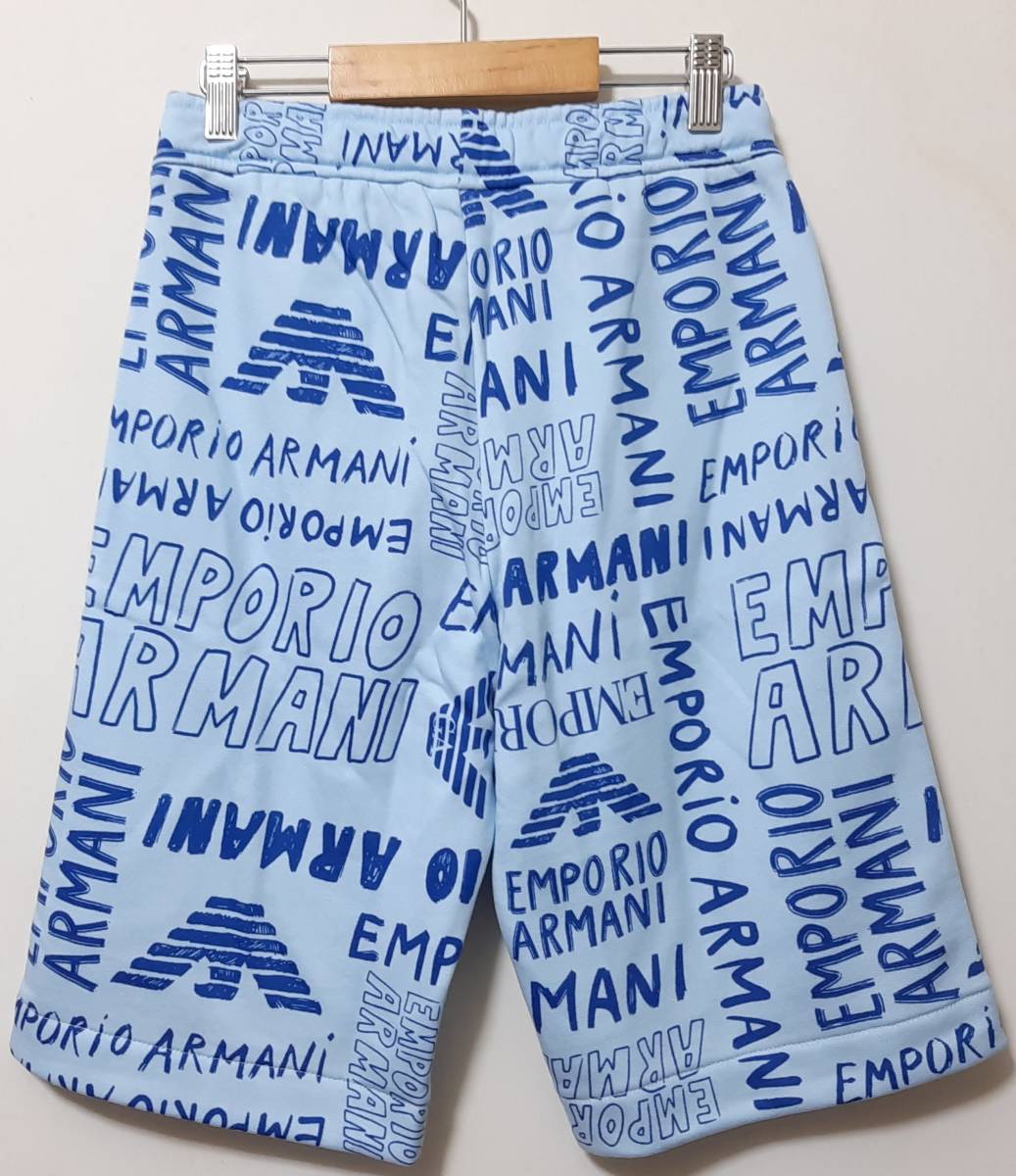 [新品] 10A(10歳) EMPORIO ARMANI / JUNIOR　スウェット素材の総ロゴ入り【ハーフパンツ】◆2023年春夏モデル　男の子用 142cm　◆色：水色_画像2