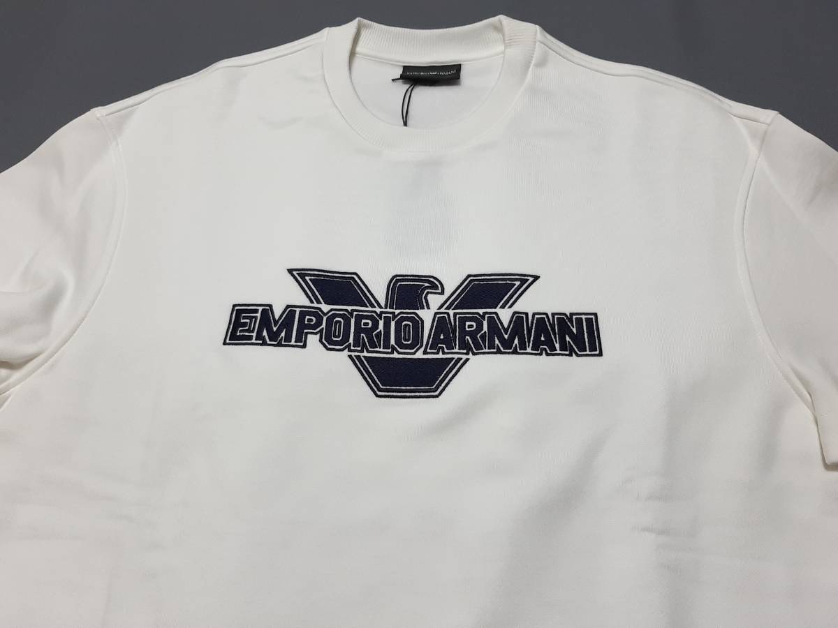 [新品] EMPORIO ARMANI　シグネチャー刺繍ロゴ入り【メンズ・裏起毛スウェット】◆2023年春夏モデル　サイズ：XL(52相当)　◆色：白_画像3