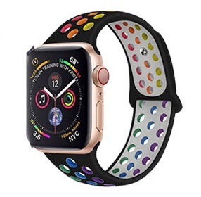 【Applewatch バンド 15 ブラック×レインボー 38mm/40mm/41mm】アップルウォッチ ベルト series 2 3 4 5 6 SE 7 SE2 8 スポーツ 女性 男性の画像1