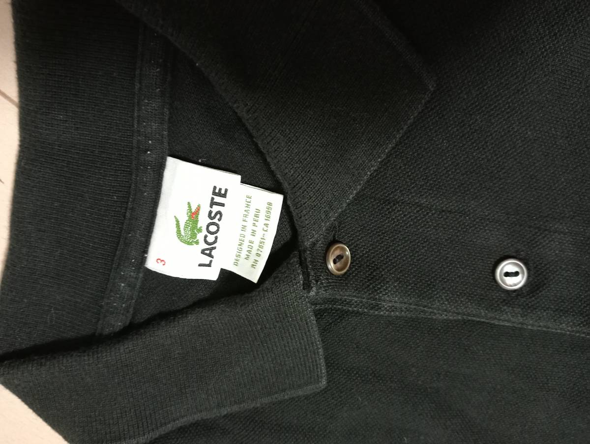 フランス製　ラコステ　LACOSTE　ワンポイント 半袖鹿の子ポロシャツ　サイズ３ 黒x807　ゴルフ　ワニ　ポロシャツ　メンズ_画像3