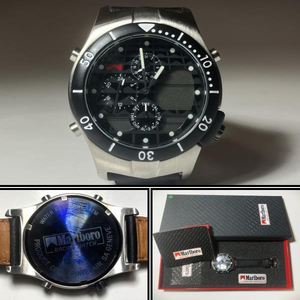 ほぼ未使用品//Marlboro マルボロ RACING WATCH WATER RESISTANT 5ATM レーシング時計 腕時計//動作未確認 ジャンク扱い//★ロイ_画像1