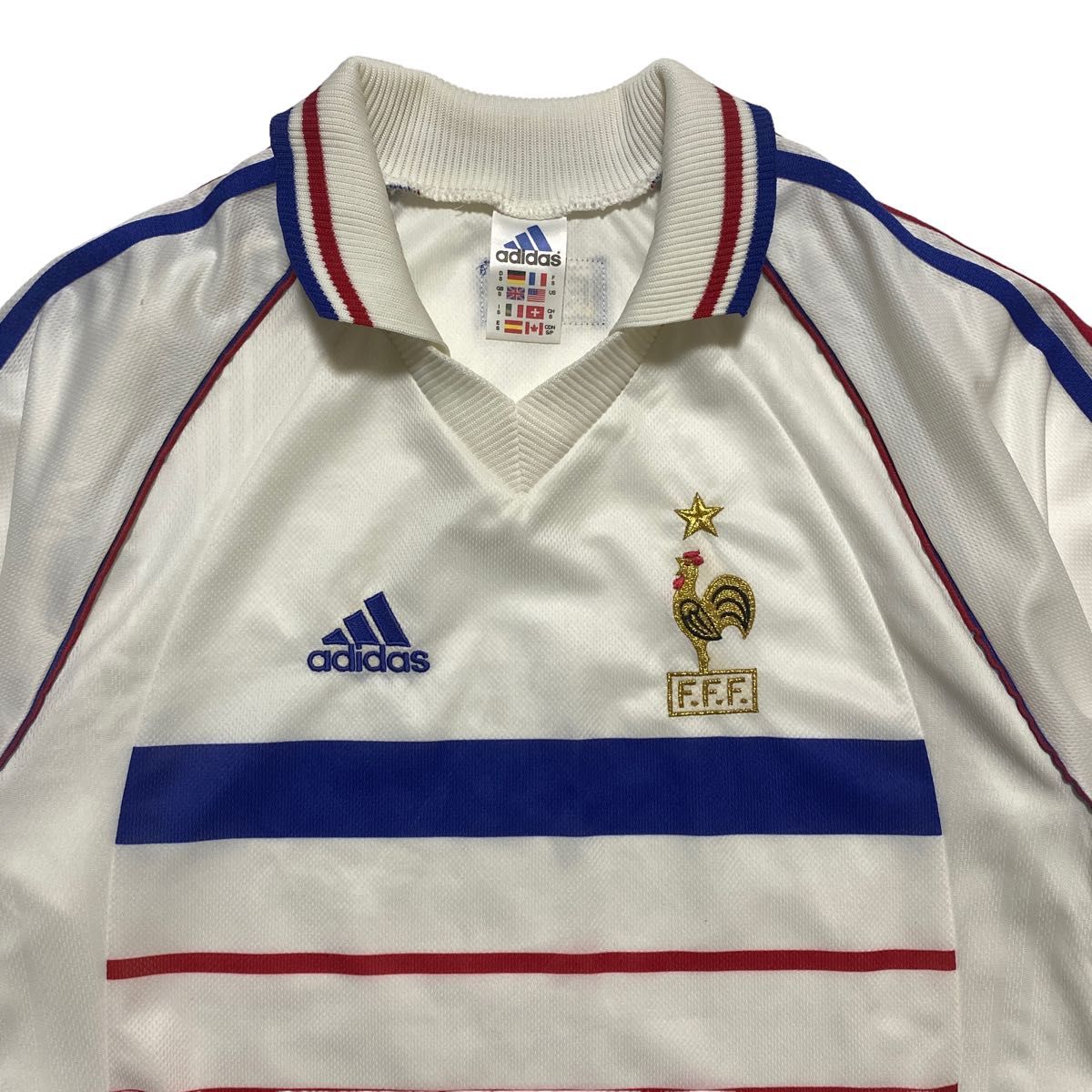 激レア adidas アディダス サッカーフランス代表 98年W杯 ユニフォーム ゲームシャツ ホワイト S ジダン UK製