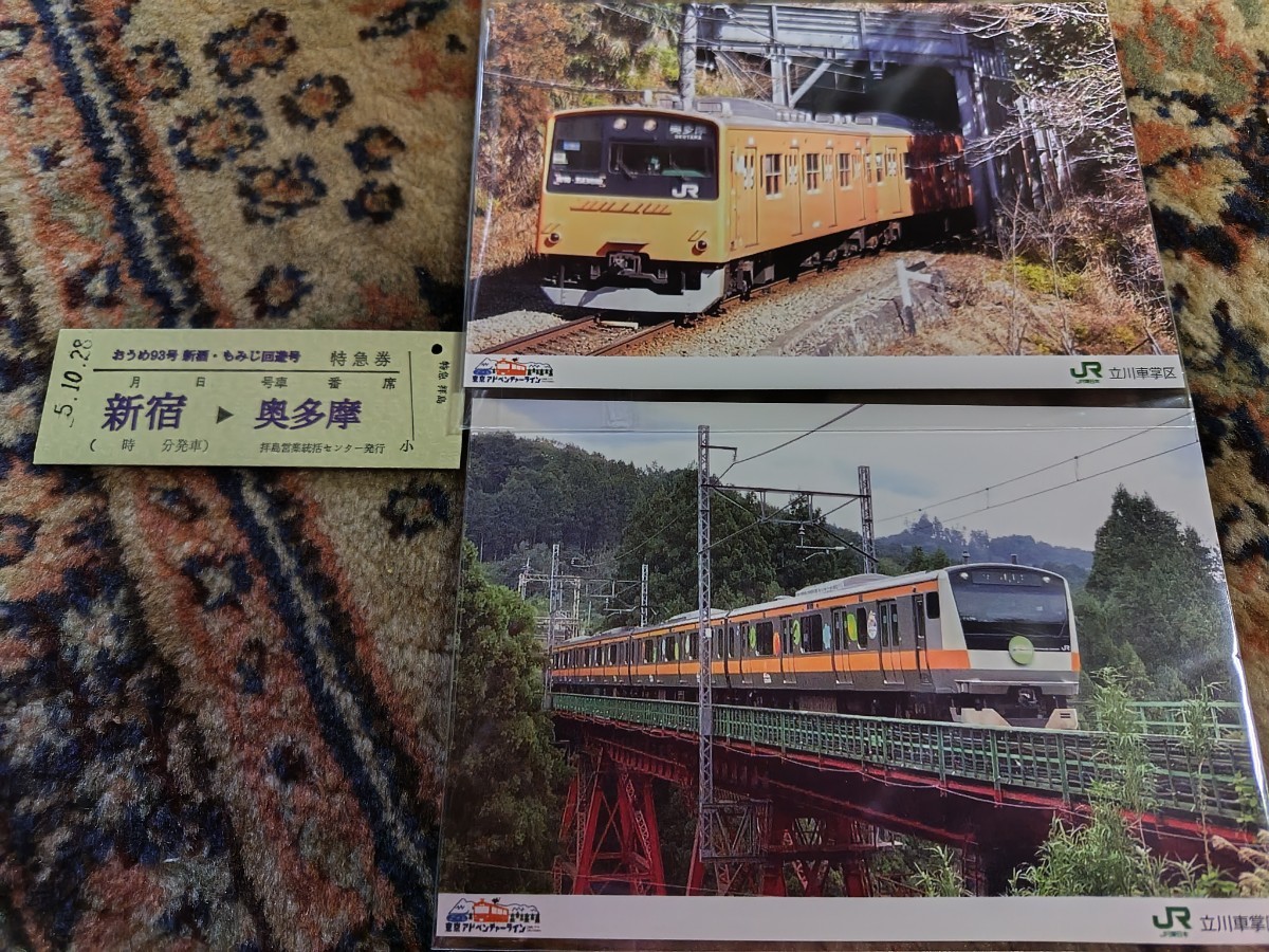 10/28 JR東日本 特急おうめ93号 94号 新酒 もみじ回遊号 硬券乗車証明書 乗車記念カード_画像1