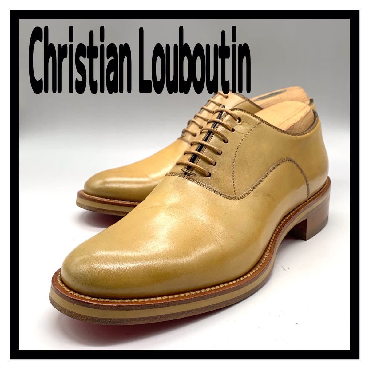 Christian Louboutin (クリスチャン ルブタン) ドレスシューズ プレーントゥ レザー イエロー ベージュ 40 25cm 革靴 イタリア製 メンズ