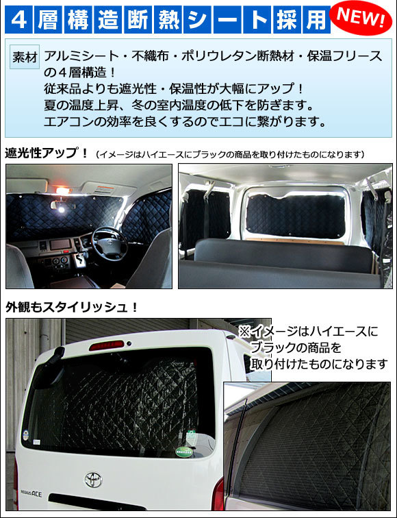 サンシェード(日除け) トヨタ ハイエース 200系 ワイド用 2004年08月～ シルバー 4層構造 APSH021 入数：1台分フルセット_画像3