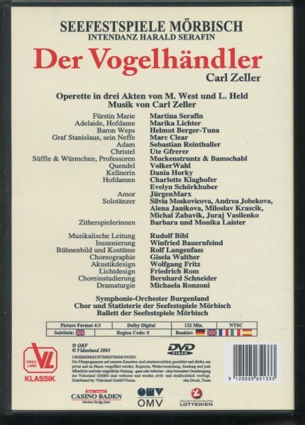 即決DVD カール・ツェラー 小鳥売り ルドルフ・ビーブル Der Vogelhandler /C.Zeller ブルゲンランド交響楽団_画像2