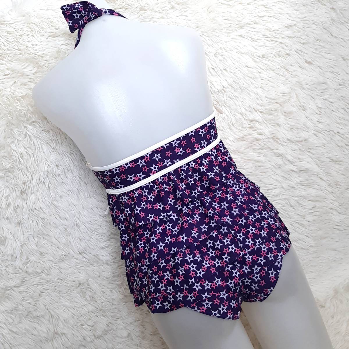  anonymity delivery * Yamato ya star pattern Star pattern ho ruta-tia-do frill tankini bikini swimsuit purple purple 7Ska