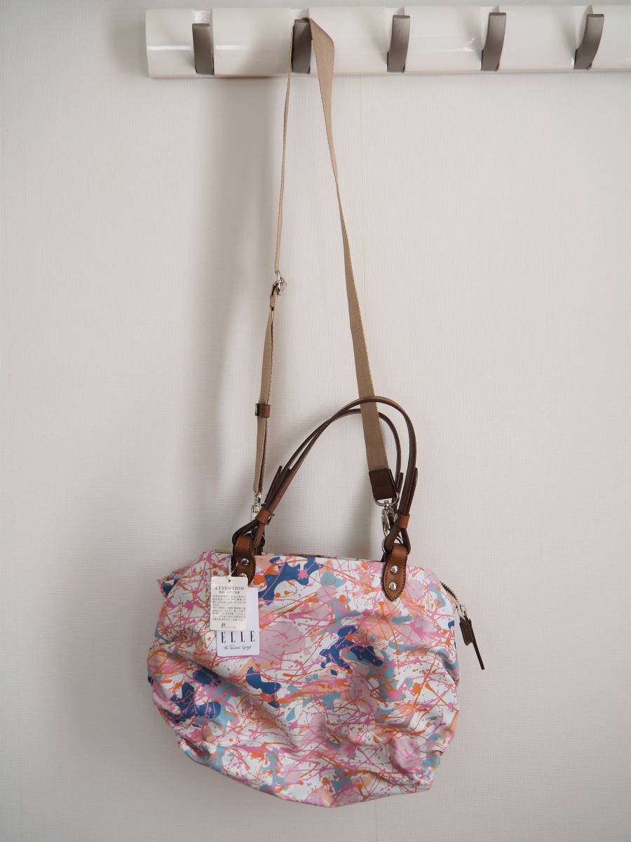 * unused ELLE L shoulder bag handbag 2way pink pattern series 