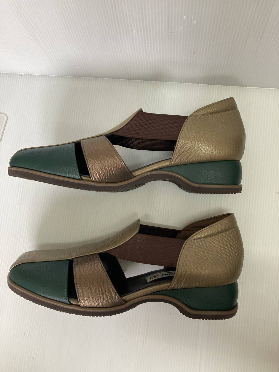 *. bargain! woman leather casual Princess yukiOS1726 bronze / green 25.0. width EEE made in Japan side rubber . put on footwear ...