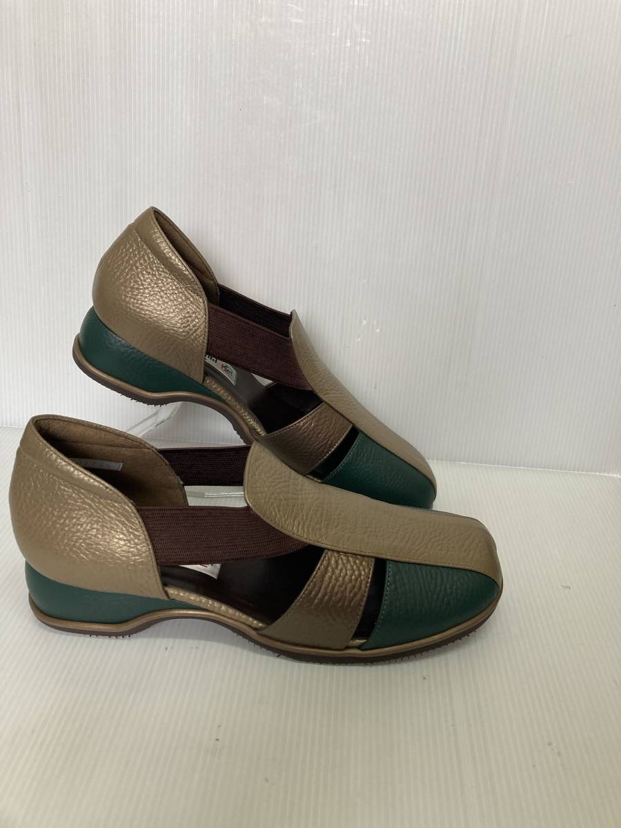 *. bargain! woman leather casual Princess yukiOS1726 bronze / green 25.0. width EEE made in Japan side rubber . put on footwear ...