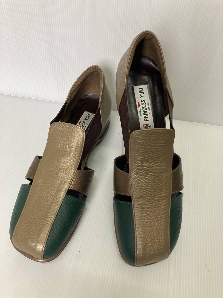 *. bargain! woman leather casual Princess yukiOS1726 bronze / green 25.0. width EEE made in Japan side rubber . put on footwear ...