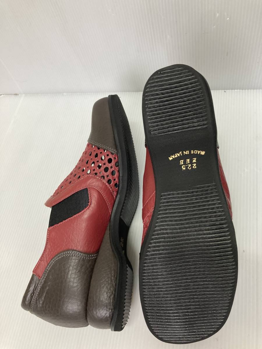 *. bargain! woman leather punching casual Princess yukiOS-1879 red / dark brown 22.5. width EEE made in Japan heel height approximately 3.5.