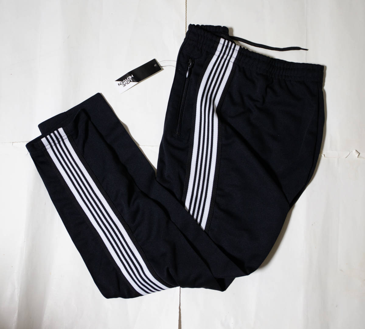 タック入り スキニー サイドラインジャージーパンツ black x white 未