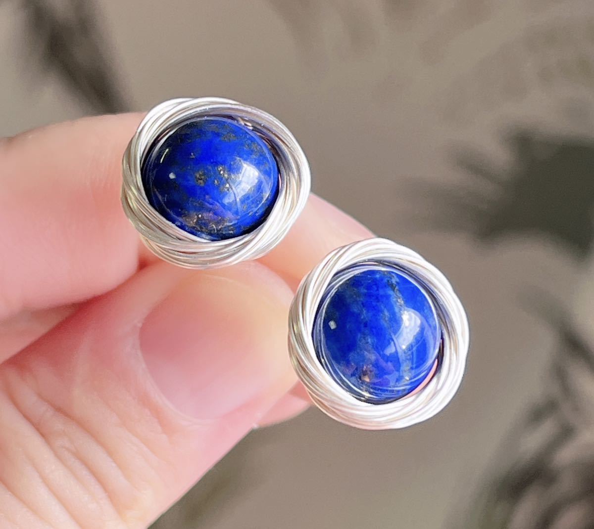 天然石 逸品ラピスラズリs925 ピアス(番号A3116)_画像4