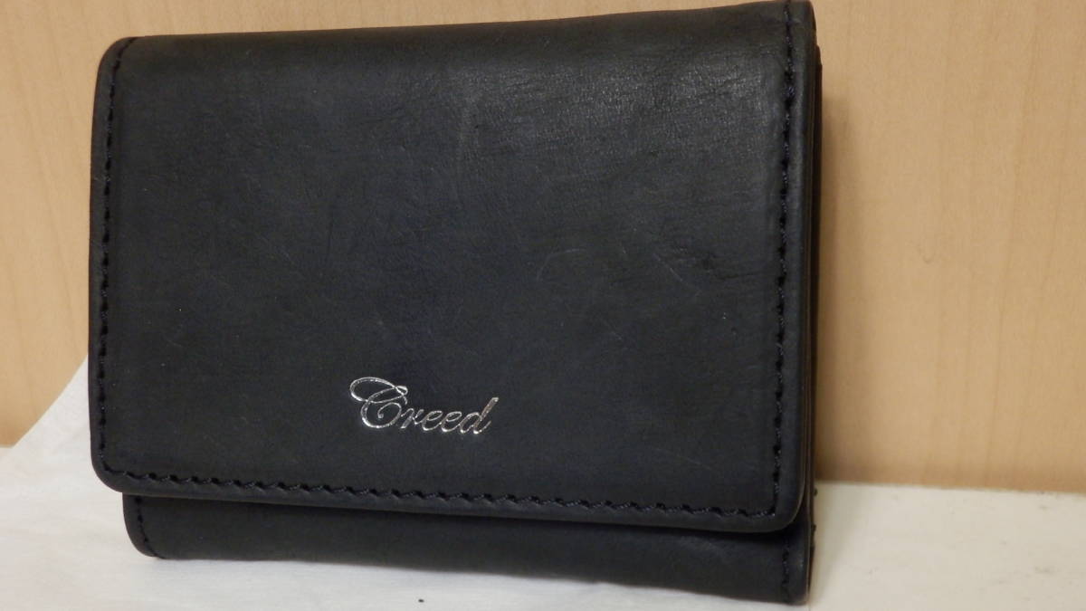 Creed RUB three tsu folding purse folded wallet black cow leather leather Italy leather k Lead Rav 312C914 black 