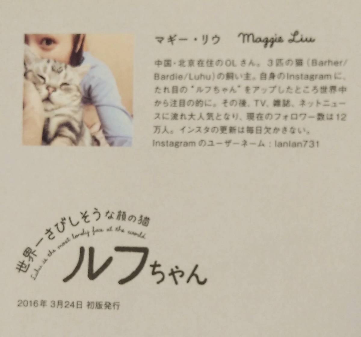 【世界一さびしそうな顔の猫 ルフちゃん】◆著者:マギー・リウ ◆2016年 3月24日 初版発行 ◆タレ目猫 ルフ ◆アメリカンショートヘア_画像10