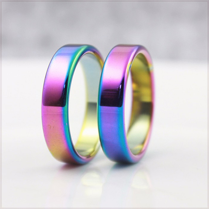 [RING] Hematite Rainbow ヒート グラデーション 焼き色 虹色 レインボー カラー ヘマタイト スムース フラット 5.5mm リング 23号 (3.5g)_画像2