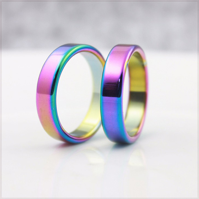 [RING] Hematite Rainbow ヒート グラデーション 焼き色 虹色 レインボー カラー ヘマタイト スムース フラット 5.5mm リング 28号 (4g)_画像3