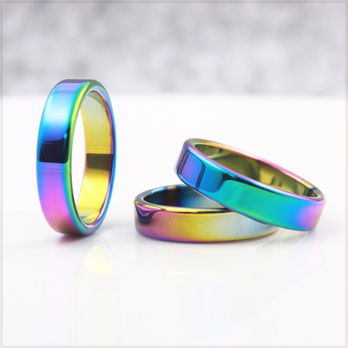[RING] Hematite Rainbow ヒート グラデーション 焼き色 虹色 レインボー カラー ヘマタイト スムース フラット 5.5mm リング 28号 (4g)_画像5