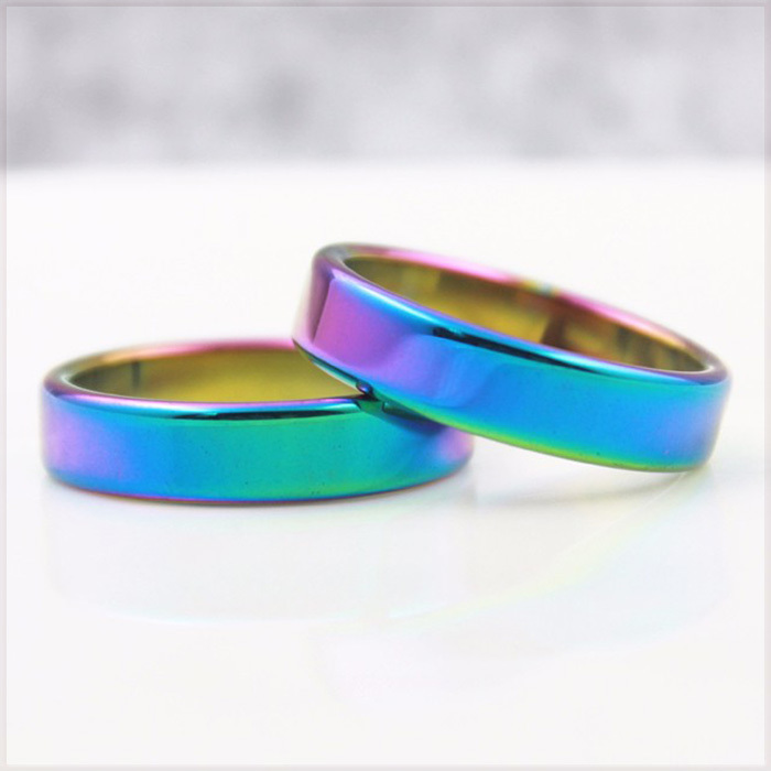 [RING] Hematite Rainbow ヒート グラデーション 焼き色 虹色 レインボー カラー ヘマタイト スムース フラット 5.5mm リング 28号 (4g)_画像4