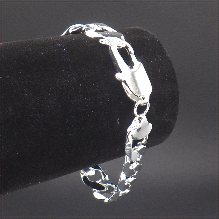 [BRACELET] 925 Sterling Silver Plated 6面カット オーバル 喜平 チェーン シルバー ブレスレット 12x205mm (28g) 【送料無料】_画像3