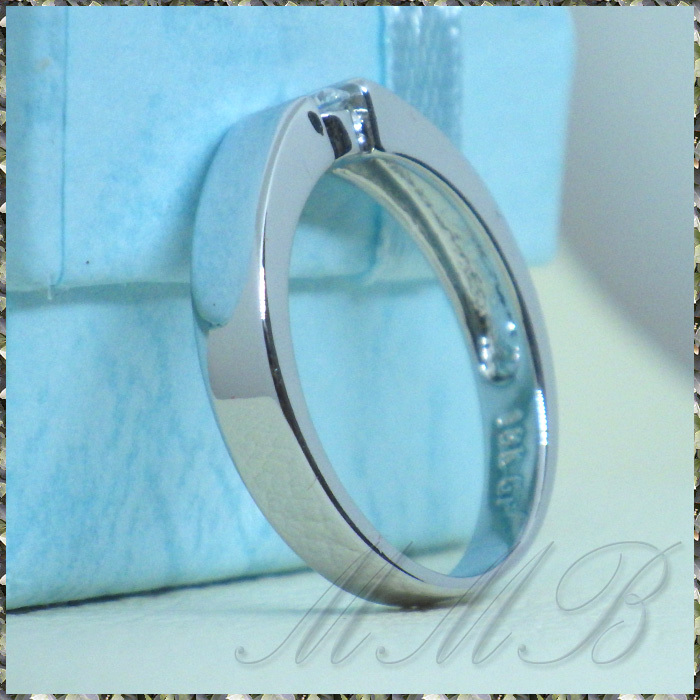 [RING] 18K White Gold High Polished Mirror Finish φ4mm crystal CZ tension setting look white gold 4mm ring 17 number 