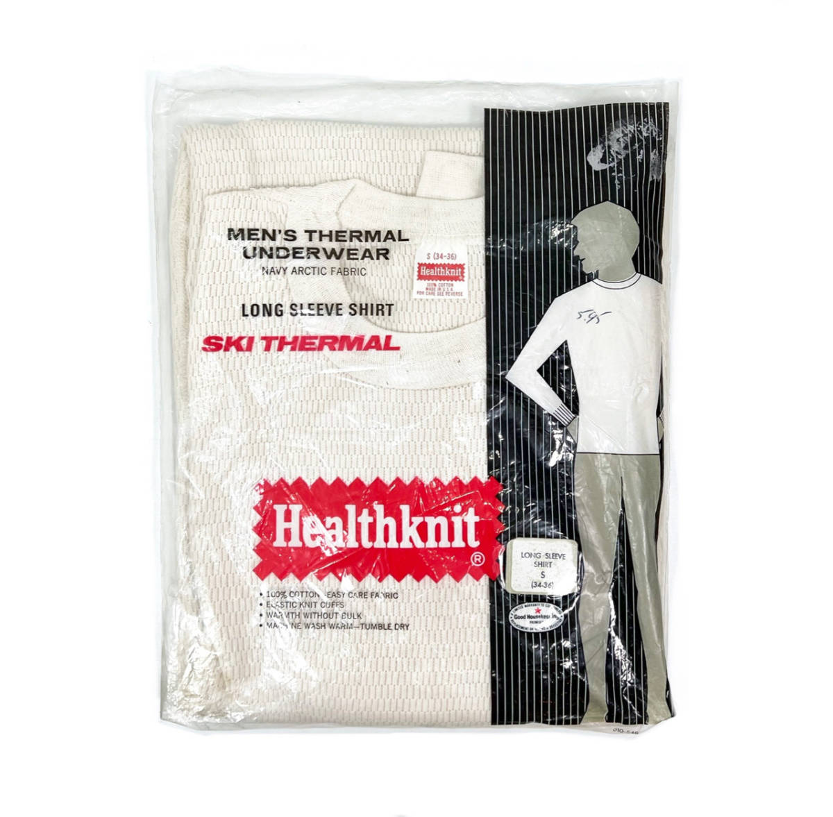 USA製 デッドストック 1970-80s Healthknit L/S Thermal Tee S ヴィンテージ ヘルスニット 長袖サーマルT インナー ナチュラル_画像1