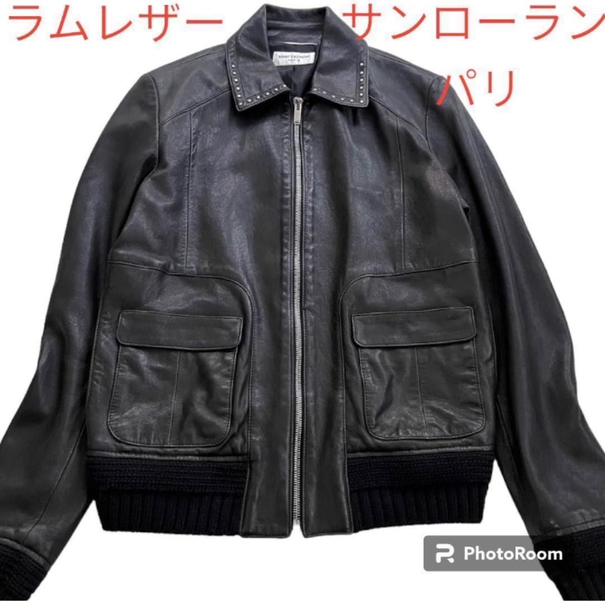 SAINT LAURENT PARIS サンローランパリ 18SS スタッズ　シングルリブ　レザージャケット ブルゾン　ジップ　