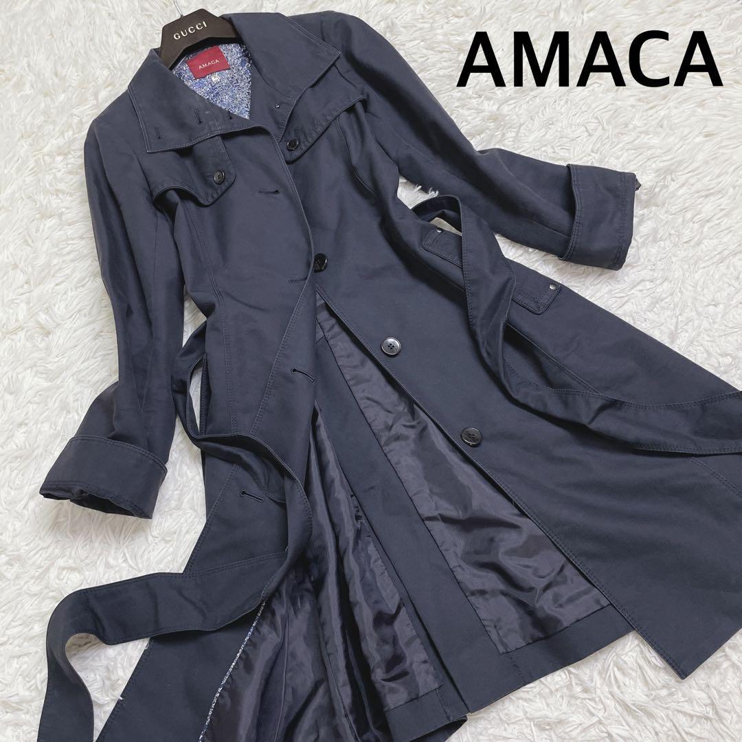 AMACA アマカ トレンチコート スプリング ベルト付き ブラック 38