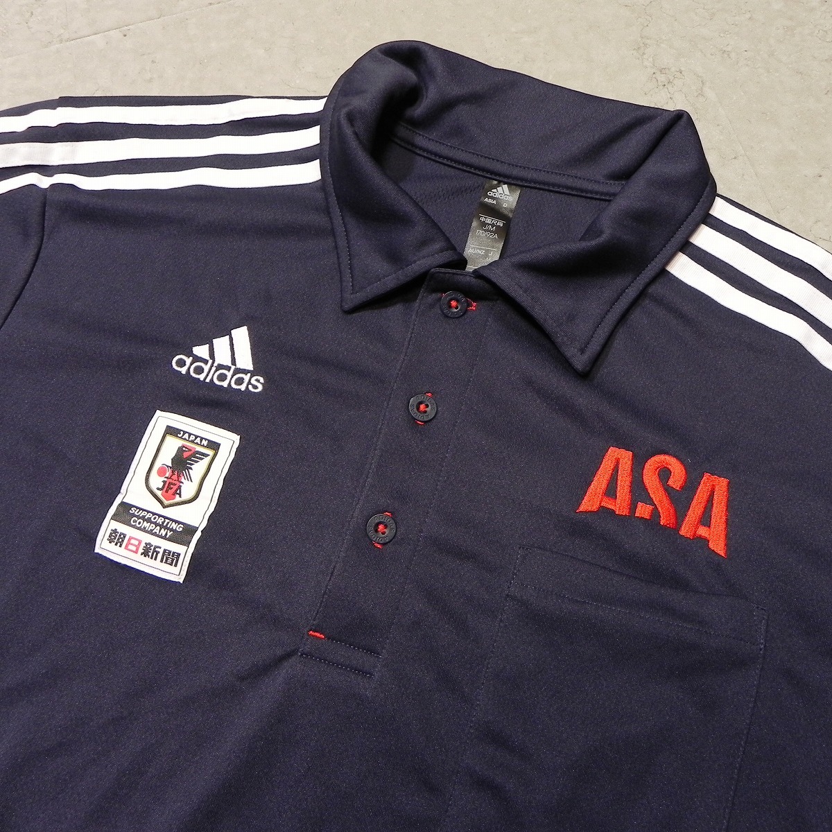 ☆美品☆JFA☆サッカー 日本代表☆adidas☆アディダス☆ASA☆朝日新聞☆半袖 ポロシャツ☆サイズM☆紺色 ネイビー★d_画像2