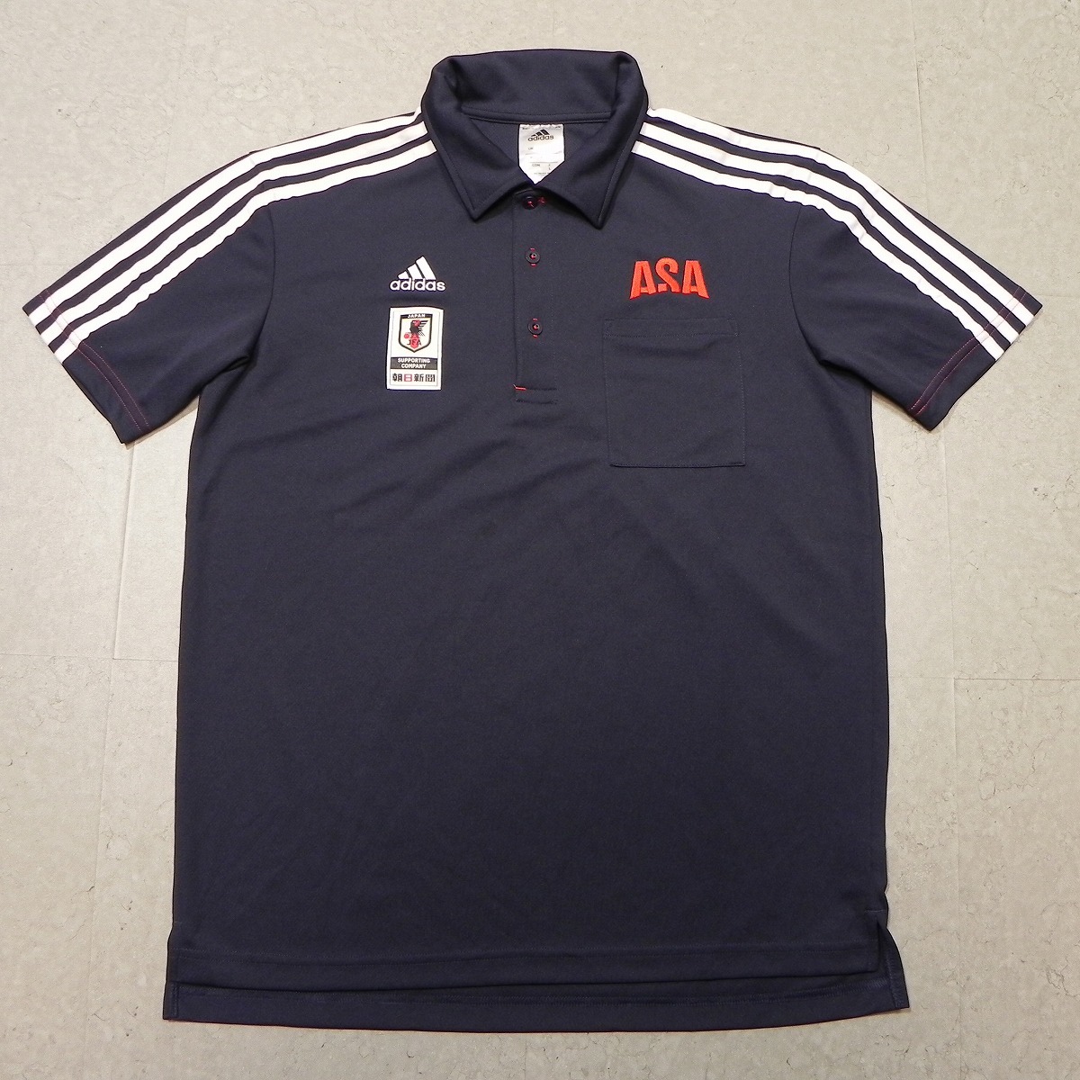 ☆美品☆JFA☆サッカー 日本代表☆adidas☆アディダス☆ASA☆朝日新聞☆半袖 ポロシャツ☆サイズL☆紺色 ネイビー★d_画像1