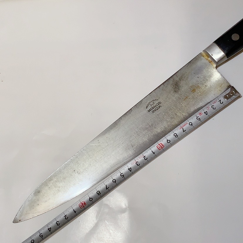 送料無料 即決 中古 本源正則 包丁 牛刀 刃渡り 約 267mm INOX鋼 送料無料 即決 中古 本源正則 包丁 牛刀 刃渡り 約 267mm INOX鋼