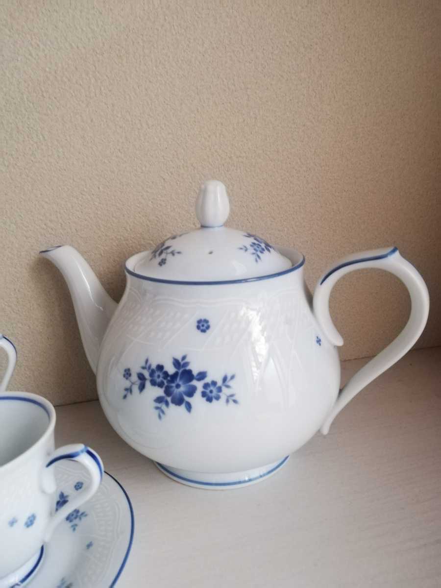 ヴィンテージ Noritake ノリタケ ティーセット カップ&ソーサー コーヒーカップ デミタス 花柄 ブルーホワイト 白 ティーポット 昭和レトロ_画像5