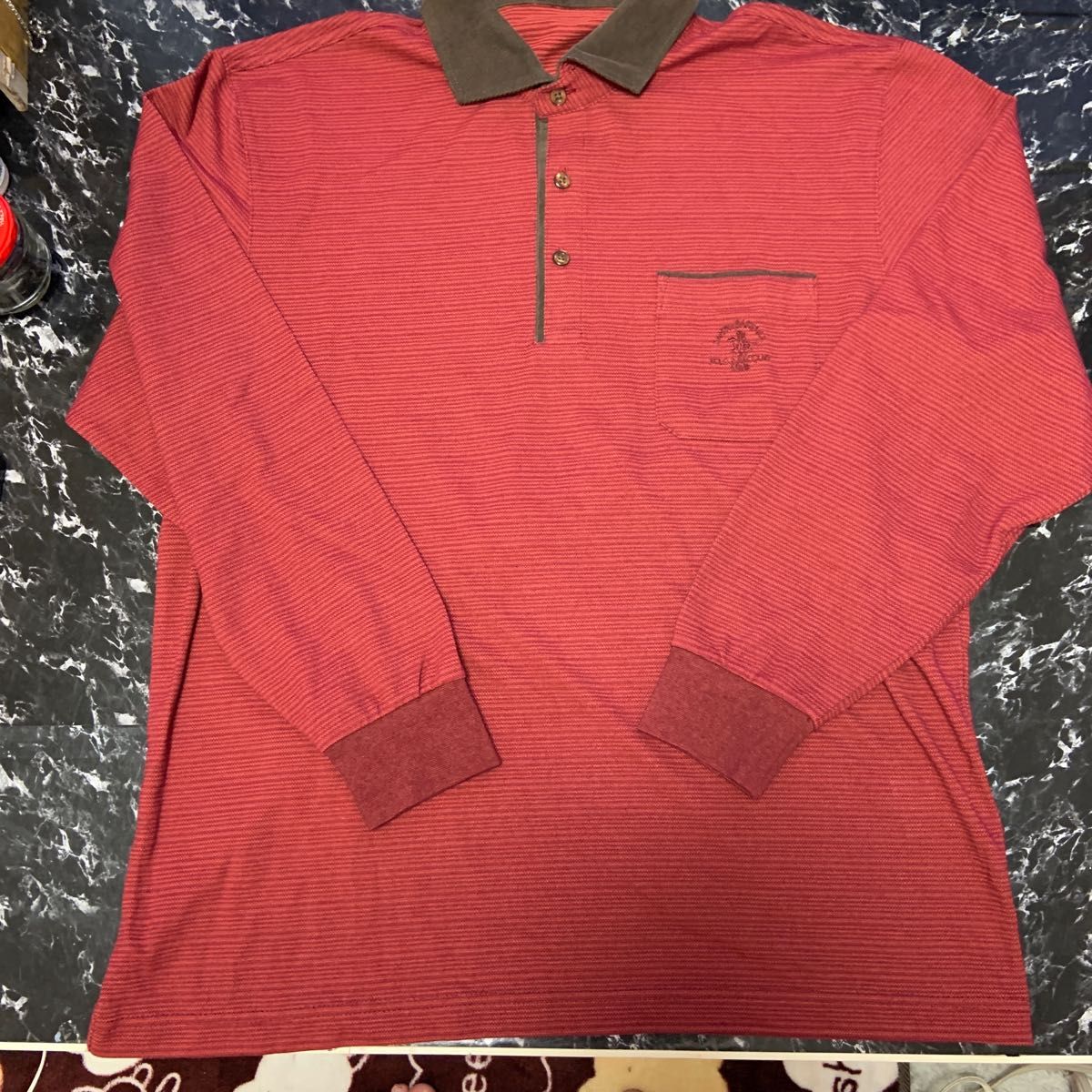 POLO&RACQUETCLOB襟こげ茶赤長袖ポロシャツ