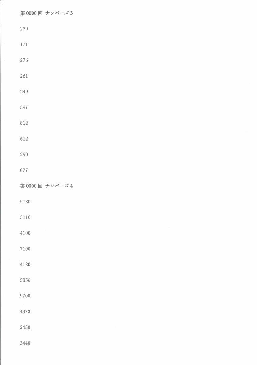 来週１週間分のナンバーズ３×５回の予想　特価５００円　即決_予想例