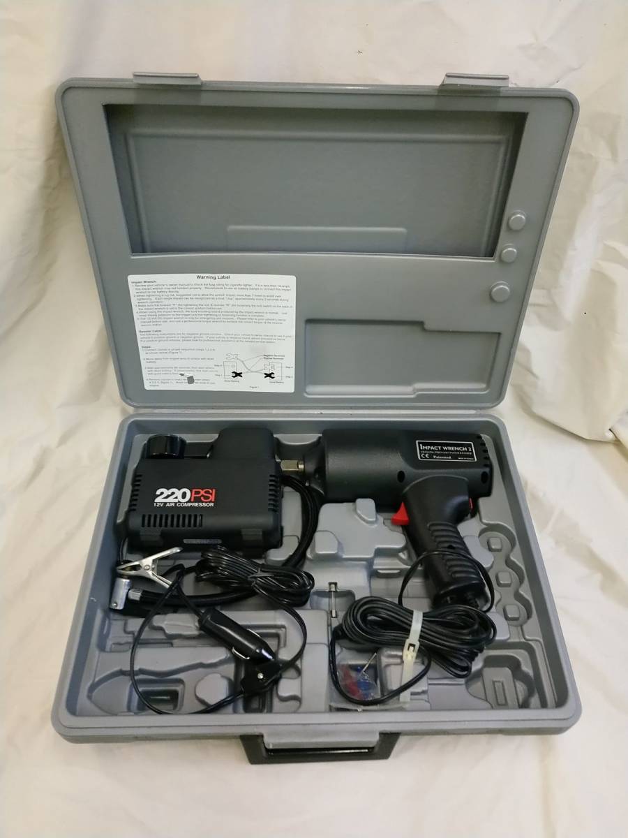 B1-40 動作可能 美品 impact wrench 2 エアーインパクトレンチ & 220PSI 12V AIR COMPRESSOR ミニエアーコンプレッサー 2点セットの画像1