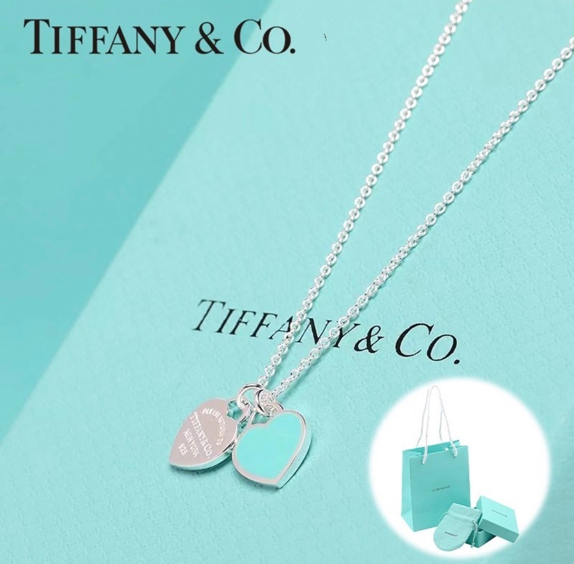 Tiffany & Co. ティファニー ブルー ダブル ハート タグ ペンダント-